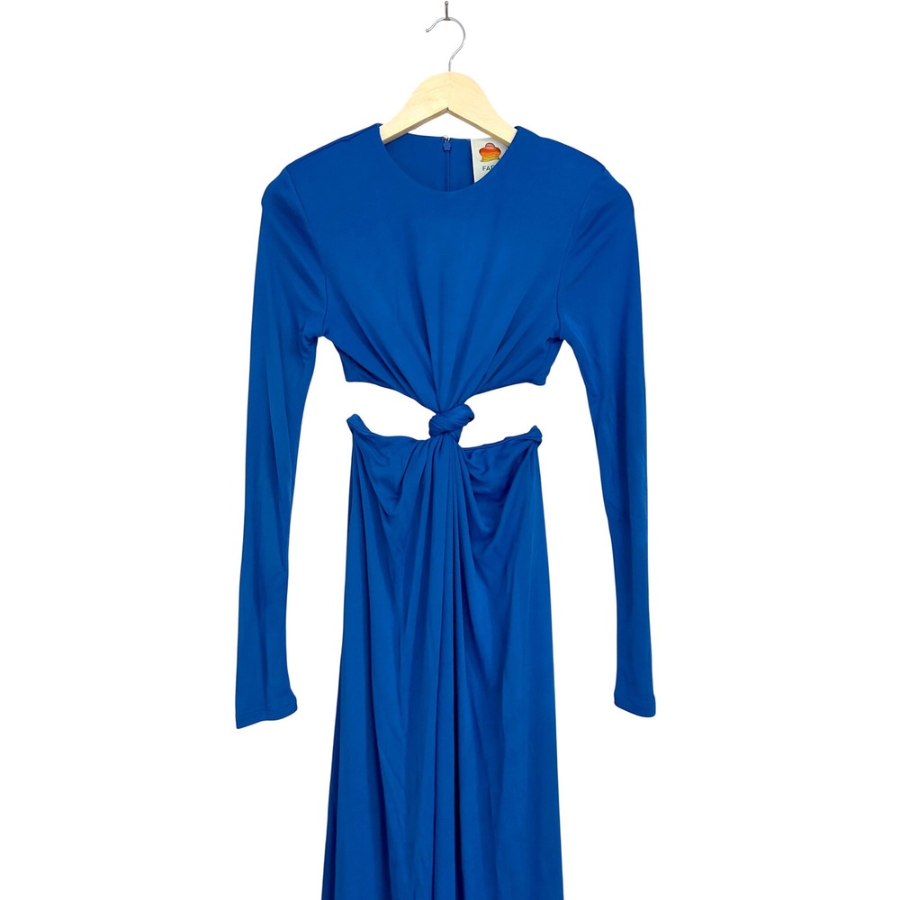 Farm Rio Royal Blue Cut-Out Knot Front Long Sleeve Maxi Dress Gown Small NWT - Picture 7 of 15